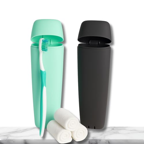 KIT 2 Porta Escova de Dente Multiuso com Tampa, Estojo de Plástico Moderno e Prático, Ideal para Viagens, Trabalho, Escola e Academias, Compacto e Leve, Verde e Preto