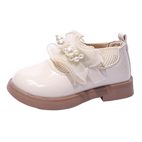 EnJoCho 2-12 Years Pretty Girl Shoes Girls Low Heel Shoes PU Dress Shoes Student Casual Shoes for Wedding (Beige, 5.5-6 Years)
