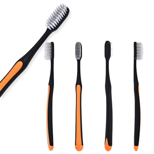 Image of ADA Cavity Defense Activated Charcoal Toothbrush 5 Pack Ultra-Soft Flosspick Bristle for Sensitive Teeth & Gums, Aids in Teeth Whitening, Extra Soft, Slim Grip (5 Count)