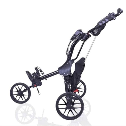 Image of Folding 3-Wheel Golf Cart, Lightweight Aluminum Alloy, Adjustable Handle, Push-Pull Trolley with Maintenance-Free Wheels for Outdoor Golf