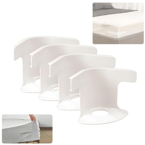 jkahh Lock Sheet Holders - Bed Sheet Holders for Corners Keep Sheets Firm & Tight - Heavy Duty Bed Sheet Holder Corner Fitted Sheet Straps Fit All Mattress Size (White-4pcs)