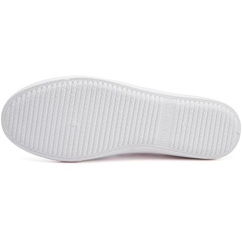 Image of Womens White Canvas Sneakers Lightweight Lace Up Fashion Comfortable Canvas Shoes Low Top Slip On Casual Tennis Walking Shoes Women Footwear