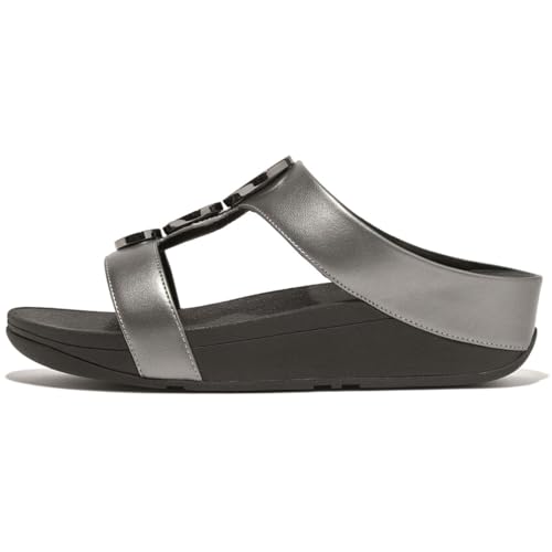 FitFlop Women's Halo Bead-Circle Metallic H-bar Slides Wedge Sandal