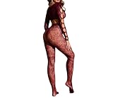IXOYAHRA Women's 2-Piece Fishnet Performance Set - Long Sleeve Top & Bottom for Dance, Stage & Costume (Burgundy, One Size)