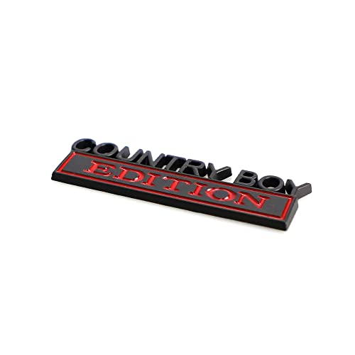 Image of 2 Pcs Country Boy Edition Emblem 3D Metal Badge Decal Sticker Fit for Universal Car Truck SUV Side Rear Front Hood Trunk Door (Black Red)