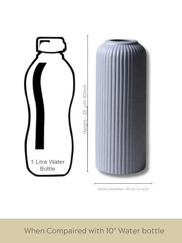 Image of KREATIVE ART'S Modern Ribbed Design Ceramic Flower Vase for Living Room, Flower Pots for Artificial Flower, Home Decoration Item, Home Decor, Vases for Living Room (Grey, Large)