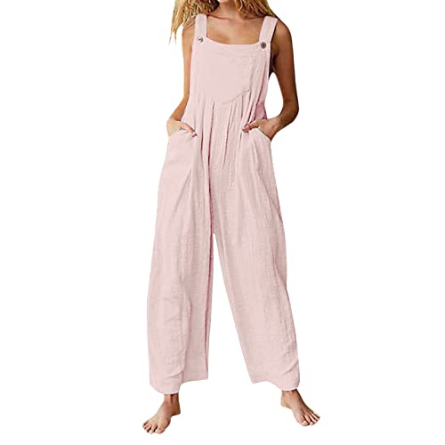 Mono Peto Suelto Mujer Jumpsuit de Eslinga Verano Moda Petos de Pantalones Largo Casual Bolsillo Elegante Clásico Color Sólido Monos Pierna Ancha Playa Cómodo Pantalón Rompers 2024 Mono Mujer22