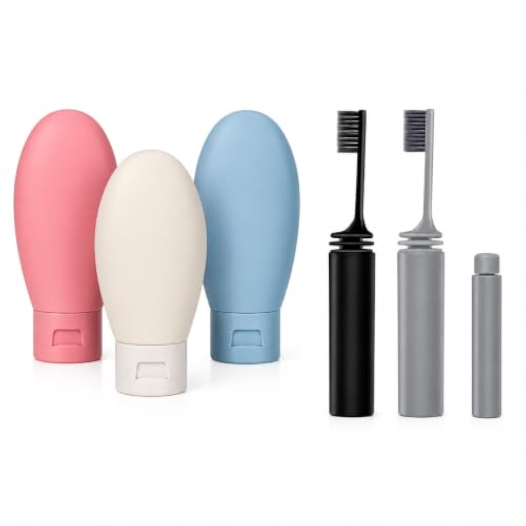 Travel Bottles Set with Foldable Toothbrushes, 5 Piece