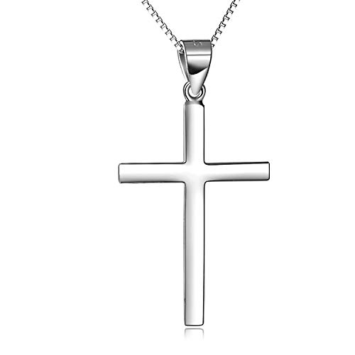 LUHE Cross Necklace Sterling Silver Simple Religious Crucifix Cross Pendant Necklace Jewelry Christmas Gifts for Women