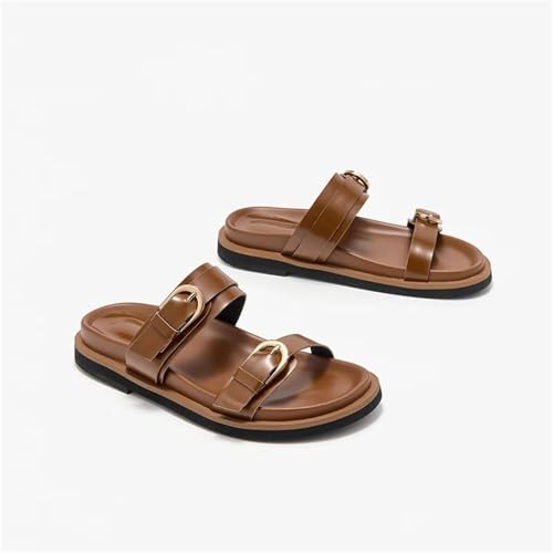 Women's Genuine Leather Slippers - Solid Double Strap Summer Beach Flats2