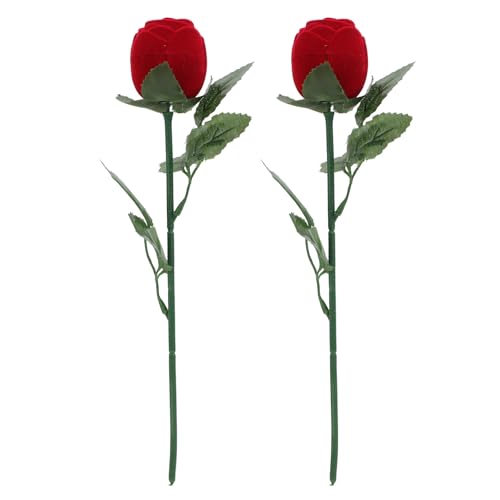 MAGICLULU Lot de 2 Porte-Bagues de Rose Rouge, Boîtes pour Alliances Mariage Décoration de Fleur, Coffrets pour Bagues de Fiançailles, Usage Saint-Valentin