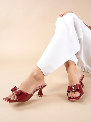 Image of DROP BOLD SQUARE TOE KITTEN HEEL WITH ELEGANT BOW DETAIL FOR WOMEN