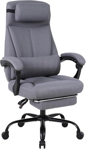 DeeLyan Big and Tall Office Chair, Ergonomic Executive Chair with Adjustable Lumbar Support, High Back, Armrests, Rocking Function & Breathable Mesh for Home Office Desk,Grey