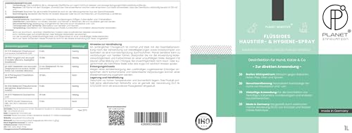 1L Haustier-Hygiene-Spray & Desinfektionsmittel für Hund, Katze & Co | Planet Sensitive® wirksam gegen Bakterien, Viren, Pilze & Sporen | Geruchsbeseitigung | Made in Germany | Sprühflasche