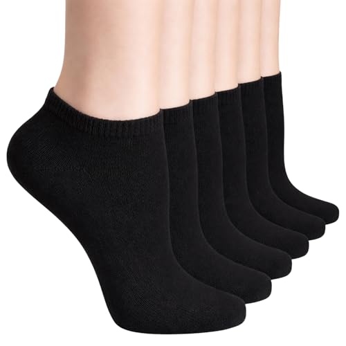 Womens 6/12 Pairs Trainer Low Cut White Black Design Ankle Socks | Indoor/Outdoor Sports Running Walking Athletic Wear & Home Workouts | Everyday Casual | Soft Durable & Quick Drying | Size 4-7