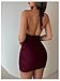 Milumia Women's Floral Lace Halter Mini Dress Sexy Deep V Neck Bodycon Party Club Dresses Burgundy Medium