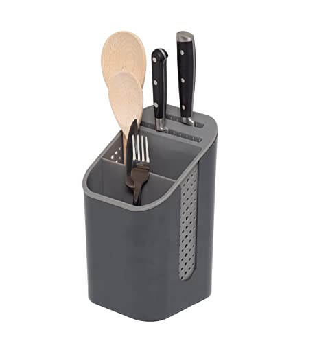 simplywire - Escurrecubiertos para Fregadero de Cocina - Organizador para Utensilios con Soporte para Cuchillos - Organizador de Cubiertos - Bandeja de Goteo extraíble - Antideslizante - Gris