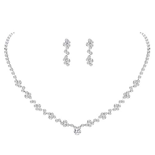 COCIDE Bride Jewelry Set Silver Crystal Wedding Necklace Earrings Bridal Rhinestone Teardrop Pendant Accessories for Women and Bridesmaids (3 piece set - 2 earrings and 1 necklace)
