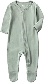 O2 BABY Baby Footed Sleepers Organic Cotton Newborn Pajamas, Baby Girls Boys Footed Sleep 'n Play(Newborn, Sage)