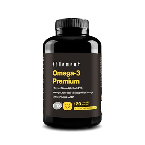 Premium Omega 3 IFOS Trigliceridi ad Alta Assorbibilità – 1000 mg EPA + 500 mg DHA per Dose - Olio di Pesce Selvaggio Certificato FOS - 120 Capsule Softgel