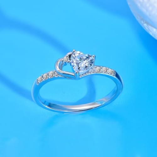 G&GEMSJEW 14K Gold Plated Heart Rings and Rhodium Plated Star Ring White Cubic Zirconia Eternity Rings;Pop Ring Couple Rings;Suitable for Valentine's Day,Birthday and everyday wear 5