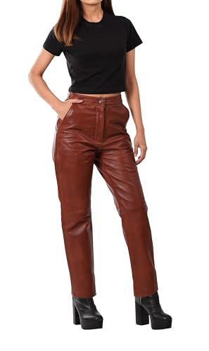 Decrum Real Leather Pants for Women - Comfortable Trendy Womens Lambskin Bottoms