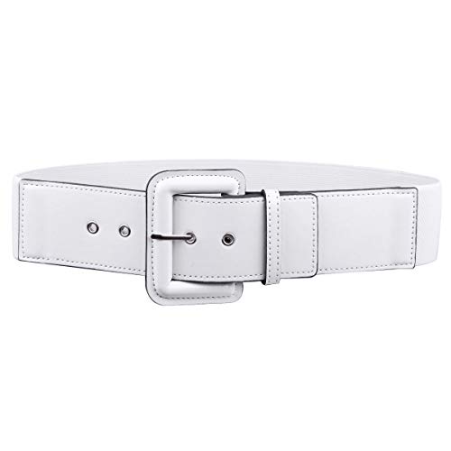KYEYGWO Cinturón elástico para mujer con hebilla de piel lacada, de nailon, cinturón ancho ajustable para vestido y túnica #3-blanco 6 cm amplia Cover