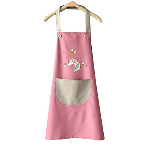 ZGMYC Cute Unicorn Waterproof Kitchen Apron Adjustable Bib Apron with Pocket for Women