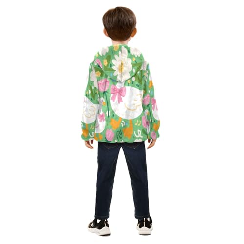 Cute Ducks Among Flowers Pattern Toddler Fleece Jacket Girl Boys Hooded Fleece Jacket Coat Warm Outwear Zip-up 3-10T4