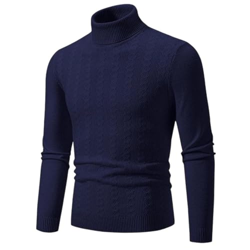 Men's Slim Fit Turtleneck Sweater Knitted Pullover Fashion Casual Warm Knit Mock Neck Twisted Pattern