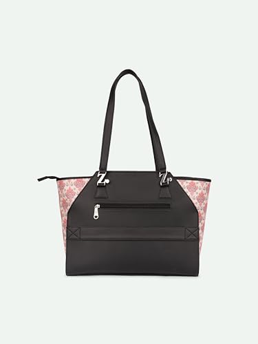 Image of ZOUK Printed Jute Handcrafted Vegan Leather Black Women's Check-point Friendly Classic Business Bag