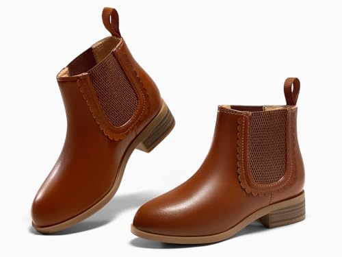 Coutgo Girls Chelsea Ankle Boots Kids Slip On Chunky Low Heel Elastic Fall Winter Booties Shoes, Dark Brown, Size 4 by Coutgo - Used condition - Image 3