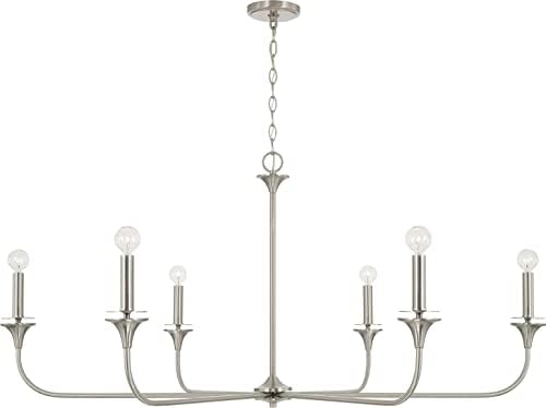 HomePlace Lighting 448961BN Presley Transitional Minimalistic Round Chandelier, 6-Light 360 Total Watts, 23" H x 49" W, Brushed/Satin Nickel