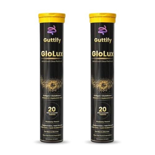Image of L-Glutathione 500mg Effervescent Tablets | Supports Skin Whitening, Glow & Anti-Aging | Hyaluronic Acid + Vitamin C + Vitamin E | Sugar-Free Skin Brightening Supplement for Women | Pack of 2 | (Glolux Blueberry)
