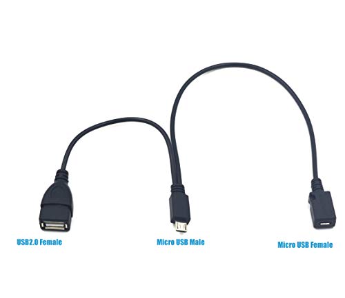 Duttek Micro USB Y Splitter Cable, Micro USB Male to USB 2.0 Female and Micro USB Female Power Enhancer Adapter Splitter Charging Converter Extension Cable- Black 30 cm