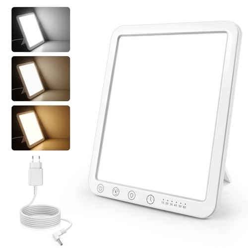 Lampe de Luminothérapie 15000 lux, Lampe à Lumière du Jour Compacte avec Support, Sans UV, 3 Températures de Couleur, 5 Niveaux de Luminosité, 6 Minuteries,...
