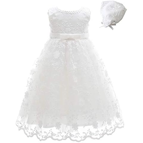 Meiqiduo Baby Girls Wedding Birthday Dress Infant Christening Baptism Gowns Dresses with Bonnet (US, Age, 3 Months, 6 Months, Ivory) Cover