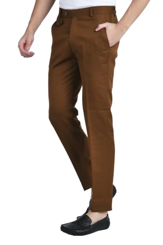 Image of Men's Formal Slim Fit Trousers | Premium Poly Viscose Blend Office Wear Flat Front Pants | Wrinkle Resistant Business Casual Pants | Length 41 Inches.