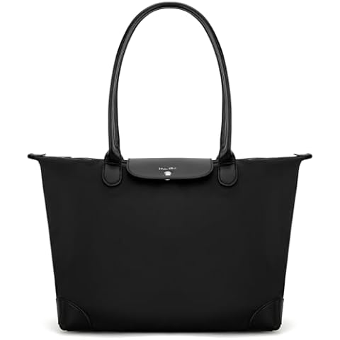 Milan Chiva Nylon Tote Bag for Women Large Shoulder Bag with Zipper Lightweight Foldable Work Tote for Ladies Handbag for Weekend and Everyday MC-536BK Cover