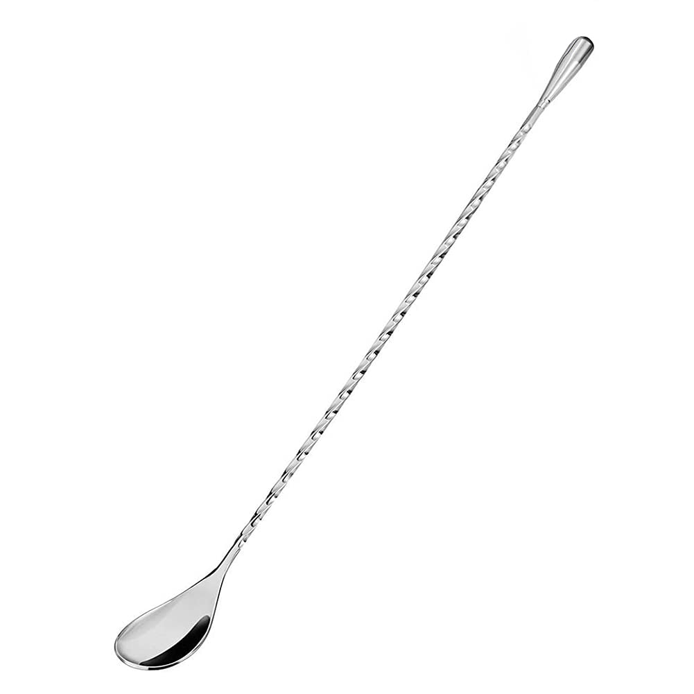 Lasenersm 1 Piece Cocktail Spoon Mixing Spoon Stirring Spoon Iced Tea Spoon Coffee Spoon Long Handle Bar Spoon Stainless Steel Spiral Cocktail Stirrer Coffee Stir Stick Swizzle Stick(Silver, 27.5cm