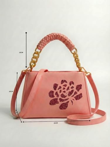 Image of LIKE STYLE Women's PU Sling Bag with Gold Glitter Floral Print | Dual Compartment Crossbody & Shoulder Bag with Braided Handle | Stylish Zip Closure Handbag for Office & Daily Use | Durable Material