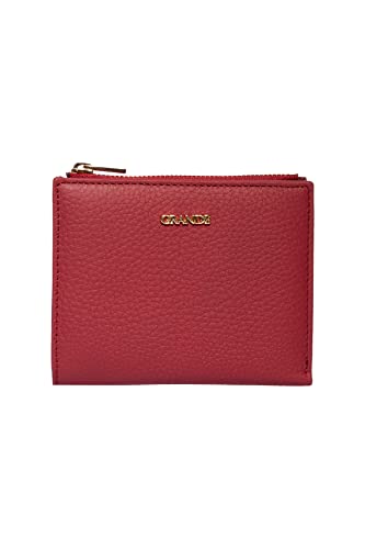 grande 2805 Genuine Leather Small Bifold Wallet For Women Minimalist Wallet Ladies Zippered Mini Purse Small Card Holder (Burgundy)