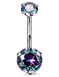 REVOLIA 14G G23 Solid Titanium Belly Button Rings for Women Round CZ Hypoallergenic Belly Rings for Sensitive Skin Belly Rings Barbell Navel Rings Belly Piercing Jewelry 6-16MM Rainbow Bar Length 8MM