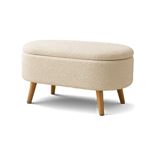 Image of Upholstered Ottoman Storage Bench, Premium Boucle Fabric, Heavy Duty 120 Kg Load Capacity, Multipurpose Seating for Living Room & Bedroom, Cream