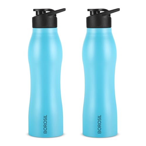 Borosil 950ml Grip Go Stainless Steel Water Bottle | Single Wall, Leakproof, BPA Free| Bottle for Office, School, College & Gym | Blue | 1 Year Warranty | Pack of 2