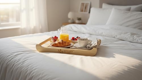 Image of Pine Wood Serving Tray Set of 2 with Handles | Small 12x8x1.75 & Medium 15x10x2.25 Inch | Wooden Breakfast Tea Coffee Snack Tray | Natural Finish | Handcrafted
