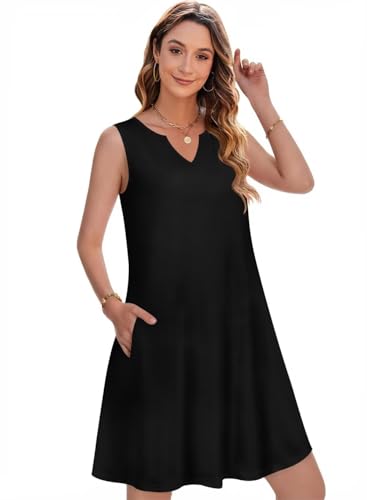 Image of QACOHU Women's Summer Sleeveless V Neck Mini Dress with Pockets Casual Sundress Beach Dresses for Women 2026