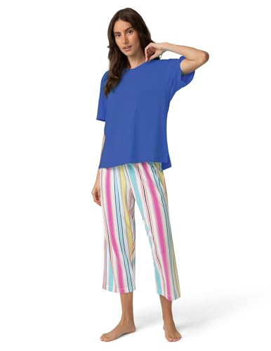 Image of HUE Women's Summer Vacation Pajama Separates, Soft, Whimsical Print Pjs with Tropical Beach Themes, Flip Flops, Cocktails
