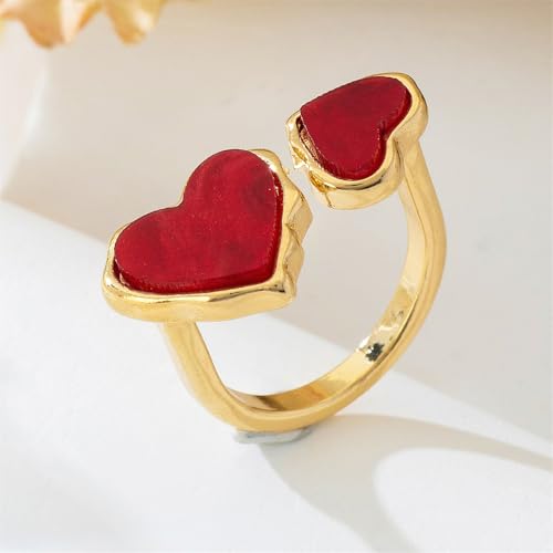 NewZenro Heart Love Adjustable Ring for Women Cute Gold Plated Red/White/Black Acrylic Open Statement Finger Engagement Promise Wrap Rings Comfort Fit Fashion Jewelry for Her Bff4