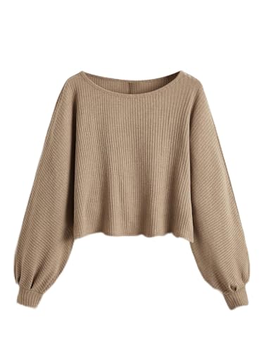 Image of SweatyRocks Women's Crewneck Long Sleeve Knit Crop Top Cropped Sweaters | Casual Raglan Sleeve Loose Lightweight Crop Sweater, Basic Classic, Fall Fashion Winter Clothes